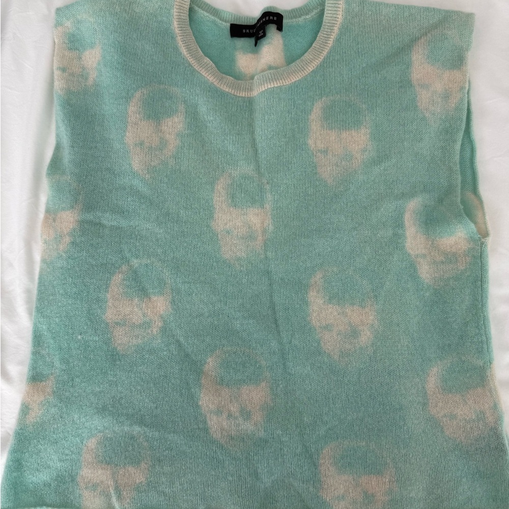 Skull Cashmere Mint Green & Cream Skull Knit Tank
